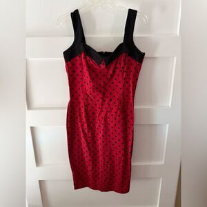 Switchblade Stiletto Red and Black Polka Dot Pencil Dress